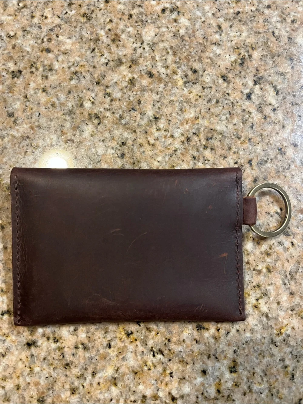 Dark Brown Genuine Leather Card Holder with Key Ring